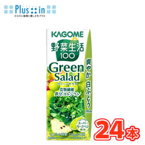 カゴメ 野菜生活100 グリーンサラダ 200ml ×24本入 紙パック〔野菜 野菜ジュース 食物繊維 鉄分 カルシウム 白ぶどう ライム〕