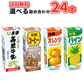 選べるセット飛騨牛乳詰合せセット全種類 4種類×6本 【180ml×24本入】 クール便　紙パック/牛乳・コーヒー・オレンジ・パイン 送料無料