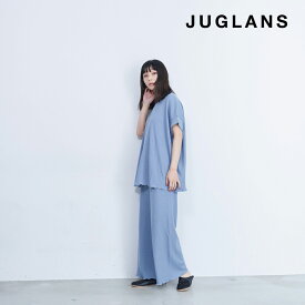 【JUGLANS】ワッフル半袖被りパジャマ/全3色 パジャマ ルームウェア 上下セット セットアップ レディース 可愛い 部屋着 ナイトウェア ブルー ネイビー チャコール