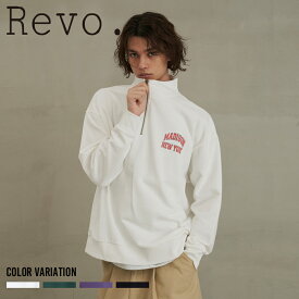 《SALE価格10%OFF》【Revo.】米綿×リサイクルコットン スタンドカラーハーフジッププリントスウェット/全4色 トップス セットアップ ハーフジップ スウェット パーカー 秋 冬 おしゃれ ロゴ シンプル メンズ