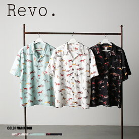 【Revo.】ネイティブグラフィックプリントオープンカラーssシャツ/全3色 トップス 夏 柄 個性的 半袖 カジュアル おしゃれ メンズ レディース ユニセックス