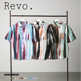 【Revo.】リネンミックスペイントssシャツ/全3色 トップス 夏 柄 個性的 半袖 カジュアル おしゃれ メンズ レディース ユニセックス
