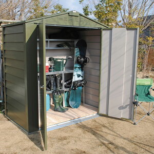 楽天市場 収納 ダブルドア 屋外物置 メタルシェッド Tm6 Dd ダブルドア アペックスルーフ ポストと表札のジューシーガーデン