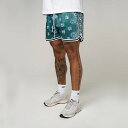 ハーフパンツ ペイズリー バンダナ柄 ショートパンツ 黒 緑 ウエストゴム 裏地メッシュ