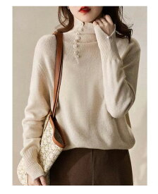 【限定最大50%OFF&2,000円クーポン配布】パールボタン付きタートルネックニットセーター レディース 長袖 秋冬 冬 秋 ニット セーター ハイネック ふわふわ ゆったり ゆるふわ かわいい きれいめ トップス S/M/L/XL パープル/イエロー/ベージュ/ブルー