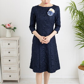 フォーマルワンピース 秋冬 花柄 ネイビー 膝丈 ワンピース 秋 冬 フォーマル オフィス ビジネス 通勤 お呼ばれ きれいめ 上品 20代 30代 40代 50代 60代 70代 ドレス レディース おしゃれ お洒落 S/M/L/XL/2XL/3XL/4XL