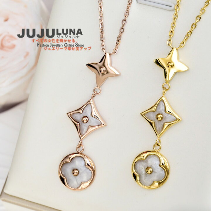 楽天市場】ネックレス 3連クローバー エナメル Yライン ステンレス製  