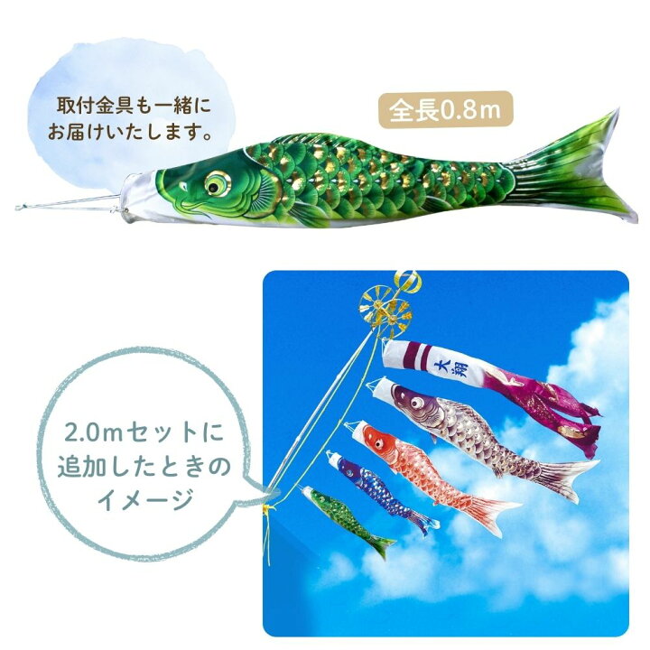 楽天市場】鯉のぼり こいのぼり 単品 単品鯉 慶賀鯉 緑色 紫色 0.8m 