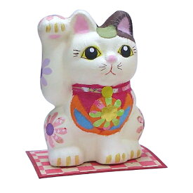 和紙貼り陶器人形 招き猫（小）花もよう 20787 おしゃれ