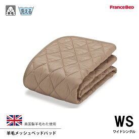 フランスベッド 羊毛メッシュベッドパッド WS ワイドシングルサイズ 洗える 4角スベリ止めゴム付 英国産ヒルラドナー種羊毛100％使用