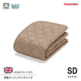 フランスベッド 羊毛メッシュベッドパッド SD セミダブルサイズ 洗える 4角スベリ止めゴム付 英国産ヒルラドナー種羊毛100％使用