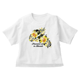 【30％OFF】*切り抜きハイビスカス柄プリント*CLOSS&STTCH/6.2オーバーTシャツ/JULIANオリジナルデザイン【ハワイ/南国/フラダンス/ハイビスカス/モンステラ/ロゴM/トレンド/綿100％コットン/レッスン/普段着/お揃い/親子/友達/レディース】【メール便可】【OE1301-100】