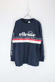 【中古】 ELLESSE (エレッセ) L/S LOGO PRINT T-SHIRT 長袖 ロゴ プリント Tシャツ NAVY [SIZE: L相当 USED]