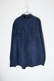 【中古】GEORGE (ジョージ) 90'S BAND COLLAR VEGAN SUEDE CHECK SHIRT 90年代 バンド カラー ビーガン スウェード チェック シャツ NAVY [SIZE: M USED]