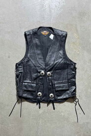 【中古】HARLEY DAVIDSON (ハーレー ダヴィッドソン) MADE IN USA 90'S LEATHER VEST USA製 90年代 レザー ベスト BLACK [SIZE: S USED]