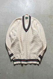 【中古】THE SCOTCH HOUSE (スコッチ ハウス) MADE IN SCOTLAND 90'S CASHMERE TILDEN CABLE KNIT SWEATER スコットランド製 90年代 カシミア チルデン ケーブル ニット セーター WHITE [SIZE: L USED]