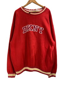 【中古】DKNY(DONNA KARAN NEW YORK)◆USA製/スウェット/XXL/コットン/RED/首元ダメージ有【メンズウェア】