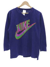 【中古】NIKE◆90s/長袖Tシャツ/M/コットン/PUP/920220/スウッシュプリント/vネック【メンズウェア】