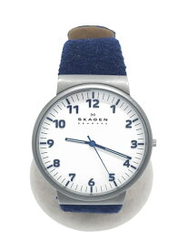 【中古】SKAGEN◆クォーツ腕時計/アナログ/レザー/WHT/NVY/SKW6098【服飾雑貨他】