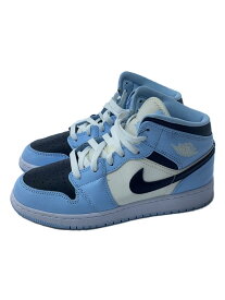 【中古】NIKE◆AIR JORDAN 1 MID_エア ジョーダン 1 MID/24cm/BLU/レザー【シューズ】