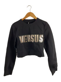 【中古】VERSUS VERSACE◆スウェット/M/ナイロン/BLK/フロントロゴ/ショート丈【レディースウェア】