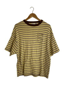 【中古】Tシャツ/コットン/アイボリー/ボーダー/毛羽立ち有【メンズウェア】