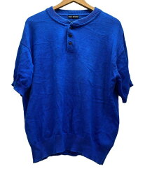 【中古】ISSEY MIYAKE◆ヘンリーネック半袖セーター(薄手)/M/コットン/BLU/ME41KM001【メンズウェア】