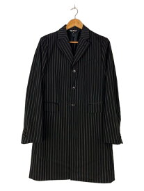 【中古】BLACK COMME des GARCONS◆2019/チェスターコート/コート/M/ポリエステル/ブラック/ストライプ【メンズウェア】