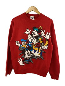 【中古】Disney◆ミッキー＆フレンズ/クルーネック/スウェット/L/ポリエステル/RED/プリント/79582【メンズウェア】