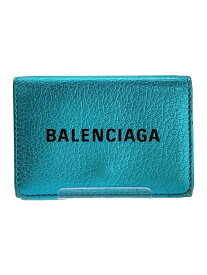 【中古】BALENCIAGA◆2つ折り財布/レザー/BLU/無地/レディース/エブリデイ/メタリックブルー【服飾雑貨他】