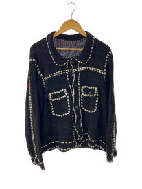 【中古】PHINGERIN◆カーディガン(厚手)/ブラック/PG1-KNIT/内タグ欠損//【メンズウェア】