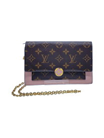 【中古】LOUIS VUITTON◆ポルト・フォイユ・フロール・チェーン_モノグラム・キャンバス_BRW_ローズバレリーヌ/--/PNK/総柄【服飾雑貨他】