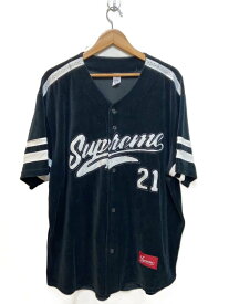 【中古】Supreme◆Velour Baseball Jersey/XL/ベロア/BLK【メンズウェア】