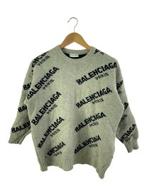 【中古】BALENCIAGA◆セーター(薄手)/34/ウール/GRY/総柄/502572 T1442/全体的なシミ考慮【レディースウェア】