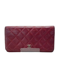 【中古】CHANEL◆2つ折り財布/--/RED/無地/レディース/マトラッセ タイムレス・クラシック 二つ折り長【服飾雑貨他】