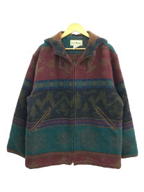 【中古】L.L.Bean◆70s 80s ネイティブ柄 ウールジャケット/M/ウール/ボルドー/ネイビー/グリーン【メンズウェア】