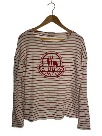 【中古】MONCLER◆長袖Tシャツ/S/コットン/RED/ボーダー【メンズウェア】