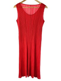 【中古】PLEATS PLEASE ISSEY MIYAKE◆11aw/ノースリーブワンピース/4/ポリエステル/RED/pp13jh309【レディースウェア】