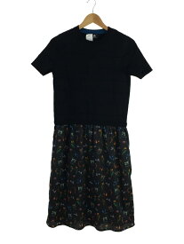 【中古】PS Paul Smith◆ニットドッキング花柄ワンピース/M/コットン/BLK/フラワー/6461023/【レディースウェア】