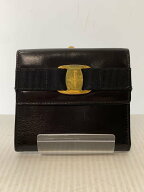 【中古】Salvatore Ferragamo◆2つ折り財布/レザー/BLK/無地/レディース【服飾雑貨他】