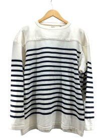 【中古】nanamica◆Paper Knit Stripe Crew/セーター(薄手)/M/リネン/WHT/ボーダー/SUJS346【メンズウェア】