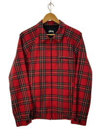 【中古】STUSSY◆ジャケット/M/ポリエステル/RED/チェック//【メンズウェア】