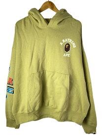 【中古】A BATHING APE◆multi fonts loose fit pullover hoodie/パーカー/XL/コットン/KHK【メンズウェア】