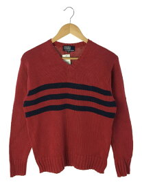 【中古】POLO RALPH LAUREN◆90s/Vネックニットセーター(厚手)/150/コットン/RED【レディースウェア】