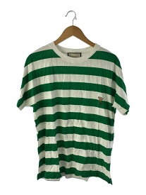 【中古】GUCCI◆21SS/Striped Tee/ピグレット刺繍/Tシャツ/XL/コットン/グリーン/ボーダー/グッチ【メンズウェア】