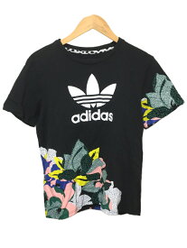 【中古】adidas◆Tシャツ/M/ポリエステル/BLK/花柄【メンズウェア】