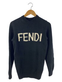 【中古】FENDI◆Logo Intersia Knit/セーター/44/ウール/ブラック/FZZ387 A3M3/フロントロゴ【メンズウェア】