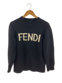 【中古】FENDI◆フロントロゴ/背タグ無/セーター(厚手)/50/ウール/BLK/FZZ387 A3M3【メンズウェア】