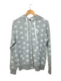 【中古】STUSSY◆ジップパーカー/M/コットン/GRY/総柄//【メンズウェア】