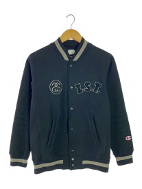 【中古】STUSSY◆スタジャン/S/コットン/BLK【メンズウェア】